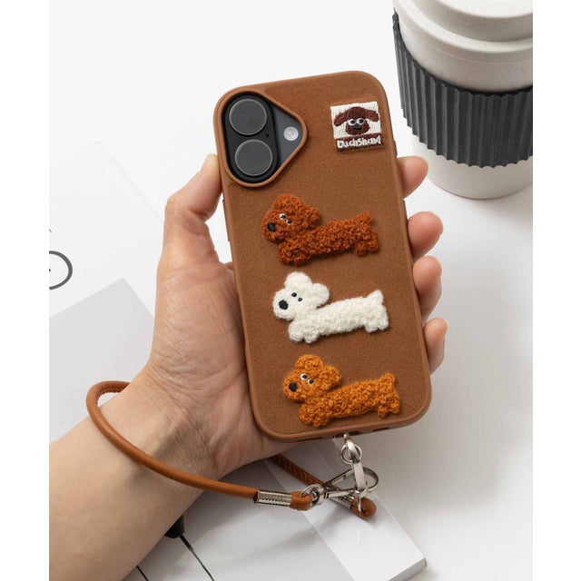 iPhone スマホケース カバー もこもこ 犬 Dog わんちゃん （ブラウン系2）