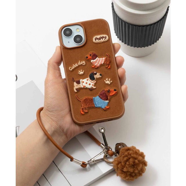 iPhone スマホケース カバー もこもこ 犬 Dog わんちゃん （ブラウン系3）