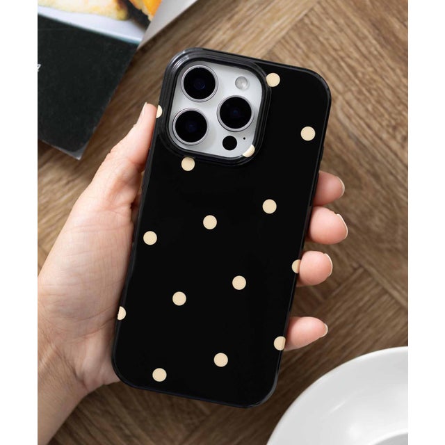 水玉 ドット柄 iPhoneケース カバー （ブラック）