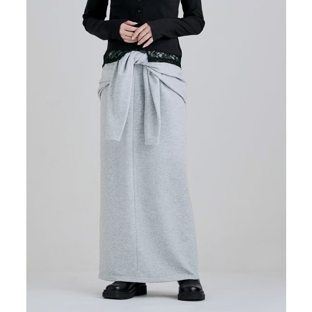 裏毛腰巻き風レイヤードIラインスカート （杢グレー）