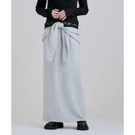 裏毛腰巻き風レイヤードIラインスカート （杢グレー）