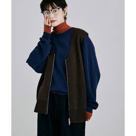 Wジップジャガードニットベスト （ブラウン）