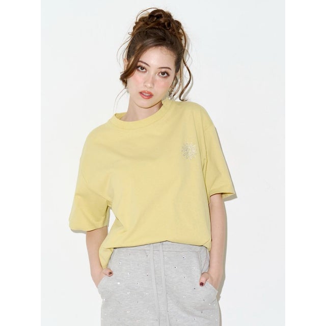 ラインストーングラフィック BIG Tシャツ （イエロー）