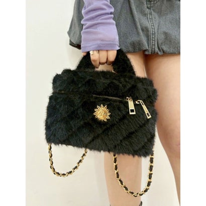 エヴリス EVRIS フェイクファーキルティングバニティーBAG （ブルー）｜詳細画像