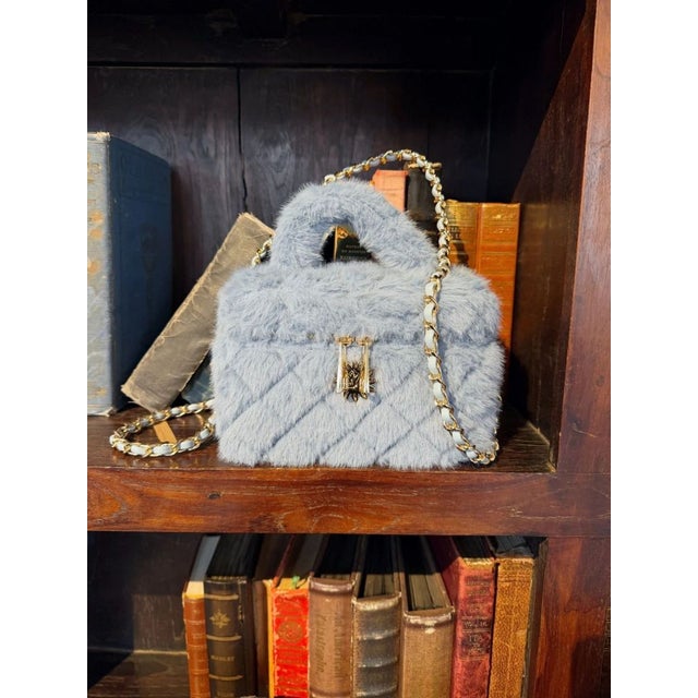 フェイクファーキルティングバニティーBAG （ブルー）
