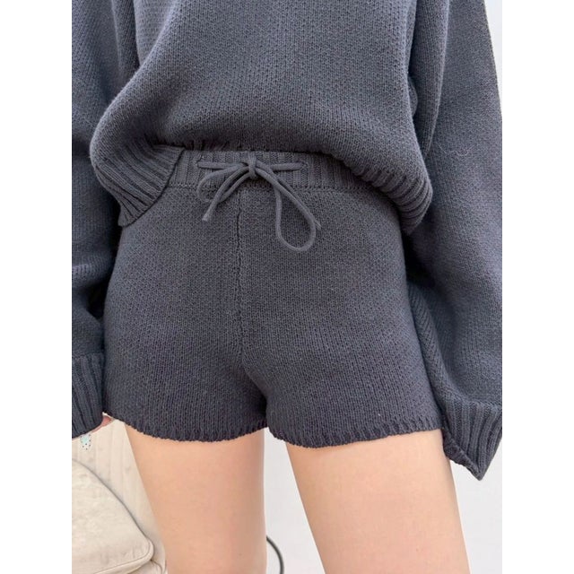 ダブルジャガードニットショートパンツ【セットアップ着用可能】 （ブラック）