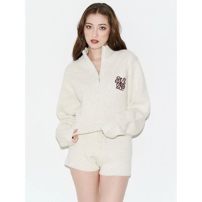 ワンポイントショートハーフジップニット【セットアップ着用可能】 （ピンク）｜詳細画像