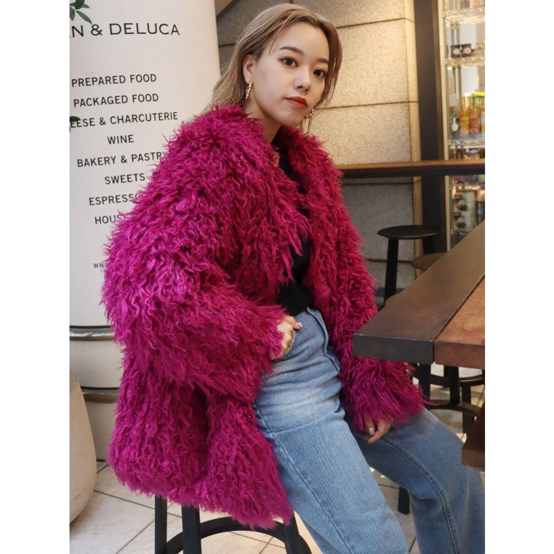ETRO エトロ ファーコート ロング 毛皮 チェック 総柄 パープル 44 