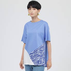 【ウォッシャブル】ブロッキングゼブラプリントTシャツ （ブルー）