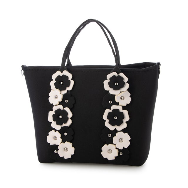 ダイバー素材 ブルーム フラワートート （black×ivory）
