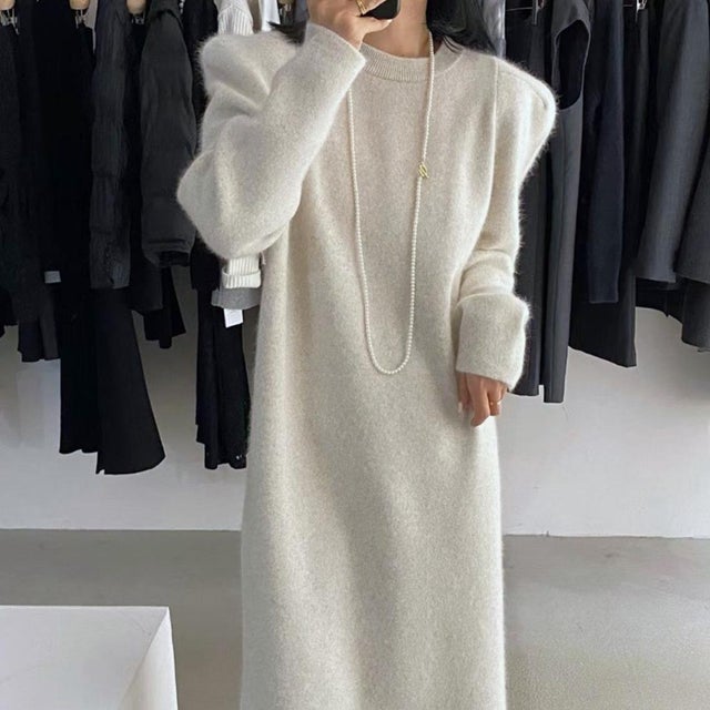 パフスリーブニットロングワンピース （ホワイト）