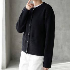 ポケット付きで使いやすい、あったかニットカーディガン レディース ニット 厚手 長袖 大きめボタン ポケット付き ゆったり 暖かい きれいめ カジュアル 通勤 オフィス 秋服 冬服 大人可愛い （ブラック）