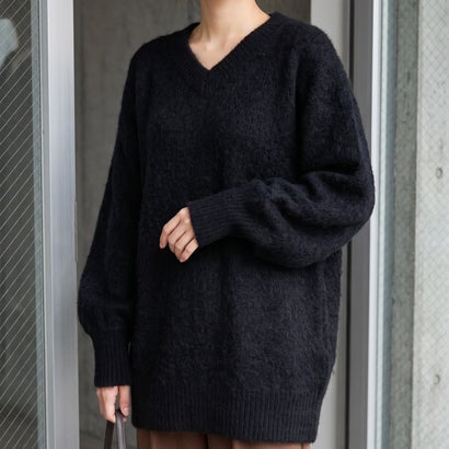 ゆったり着られる、大人のボリュームスリーブニット レディース チュニックニット オーバーサイズ ロング丈 チュニック丈 リブ袖 体型カバー きれいめ カジュアル 韓国 秋服 冬服 アイボリー ブラック （アイボリー）｜詳細画像
