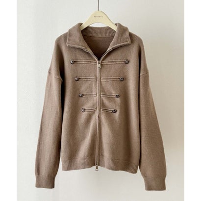 一枚で着映える、ナポレオン風ニットカーディガンレディース ニット ジップニット ジップカーディガン ナポレオン 飾りボタン ハイネック 長袖 ゆったり 柔らかい 羽織り クラシカル きれいめ 韓国 （コーヒー）｜詳細画像