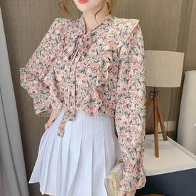 フォースメント Forcement レトロ花柄ボウタイブラウス リボンモチーフ 