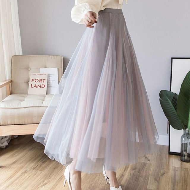 チュールロングスカート （グレー）
