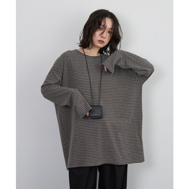 ボーダー長袖トップス （グレー）