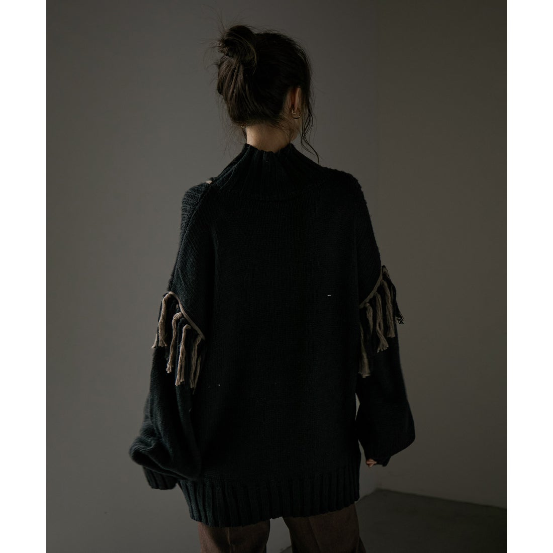 ファッションレター Fashion Letter 配色 フリンジ ハイネック ニット 
