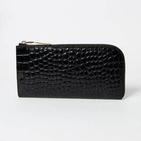 イタリアンカーフ牛革 クロコ型押し薄マチ財布 （ブラック）