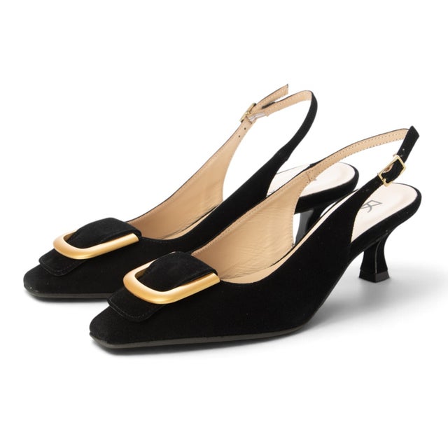 バックルモチーフ バックストラップパンプス （AMALFI NERO/ACC.ORO）
