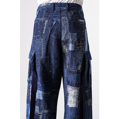 BORO JACQUARD CARGO PANTS RINSE INDIGO｜詳細画像