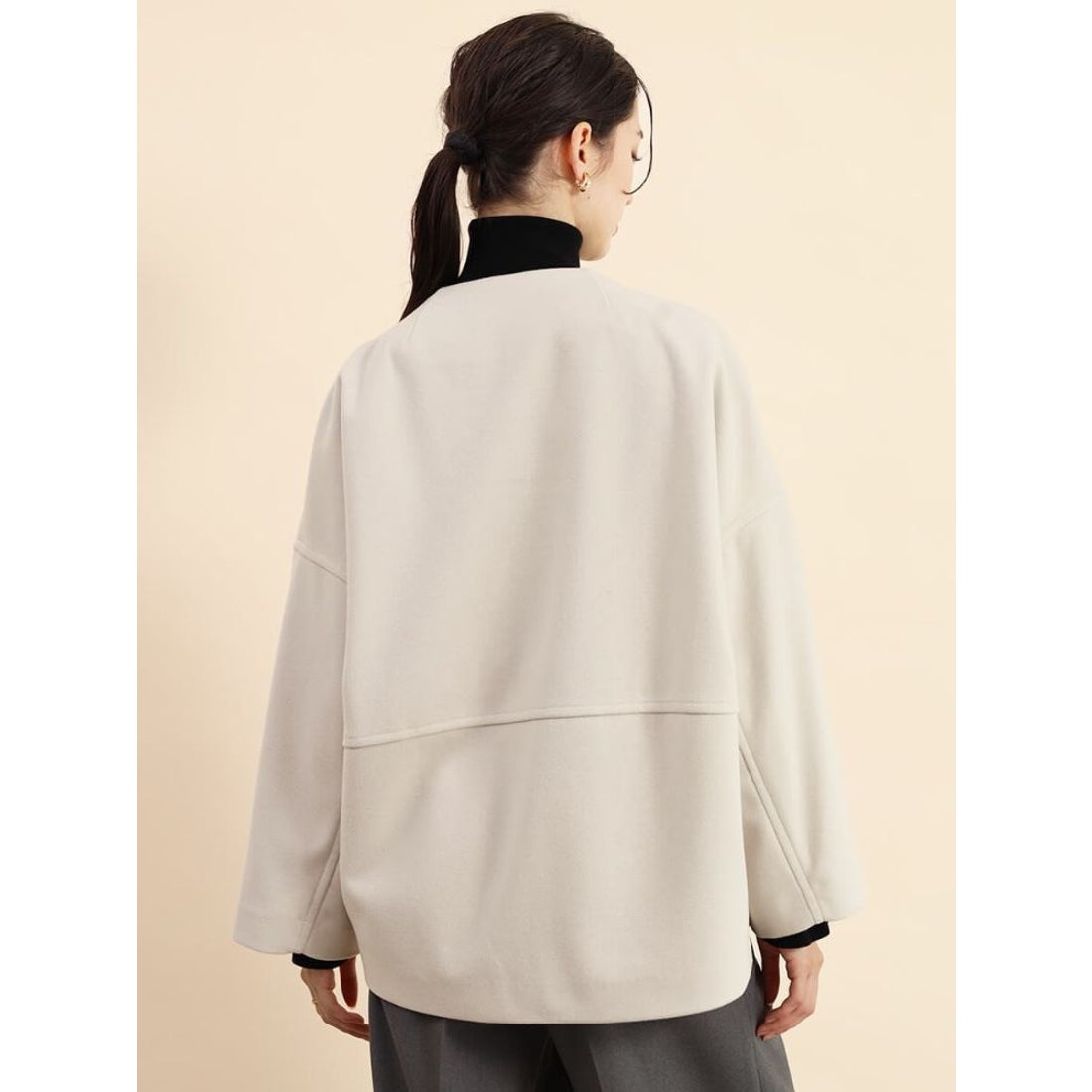 フェンネル FENNEL ミドル丈ノーカラーコクーンコート （ベージュ
