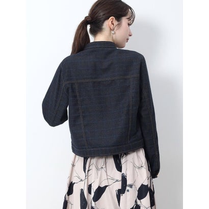 フェンネル FENNEL リボンタイ付きレースドッキングチェックブラウス （ネイビー）｜詳細画像
