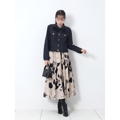 フェンネル FENNEL リボンタイ付きレースドッキングチェックブラウス （ネイビー）｜詳細画像