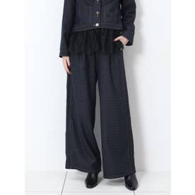 チェックサイドタックワイドパンツ （ネイビー）