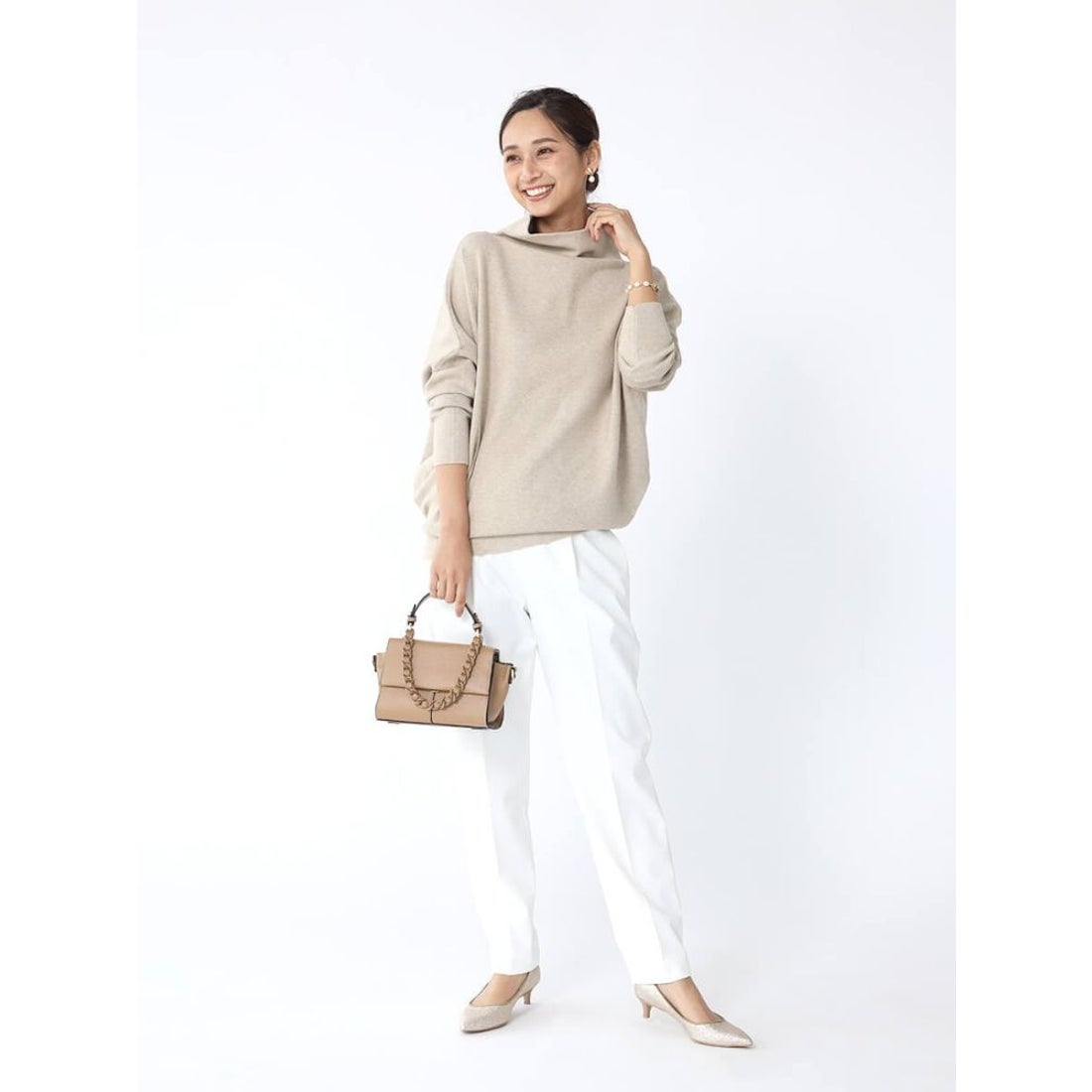 フェンネル FENNEL アシンメトリーボトルネックニット （杢ベージュ