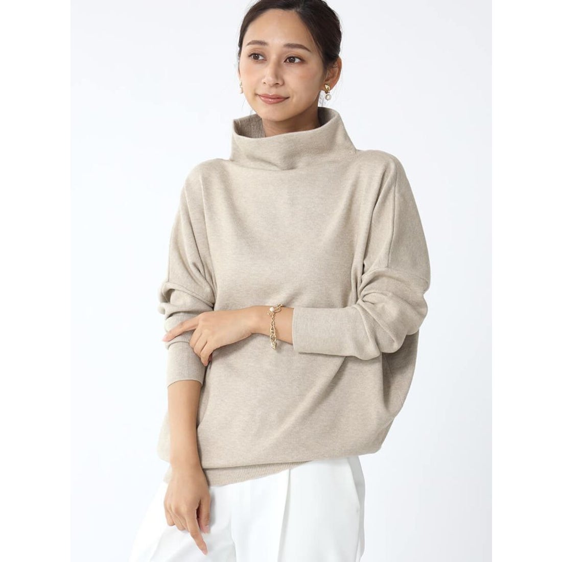 フェンネル FENNEL アシンメトリーボトルネックニット （杢ベージュ
