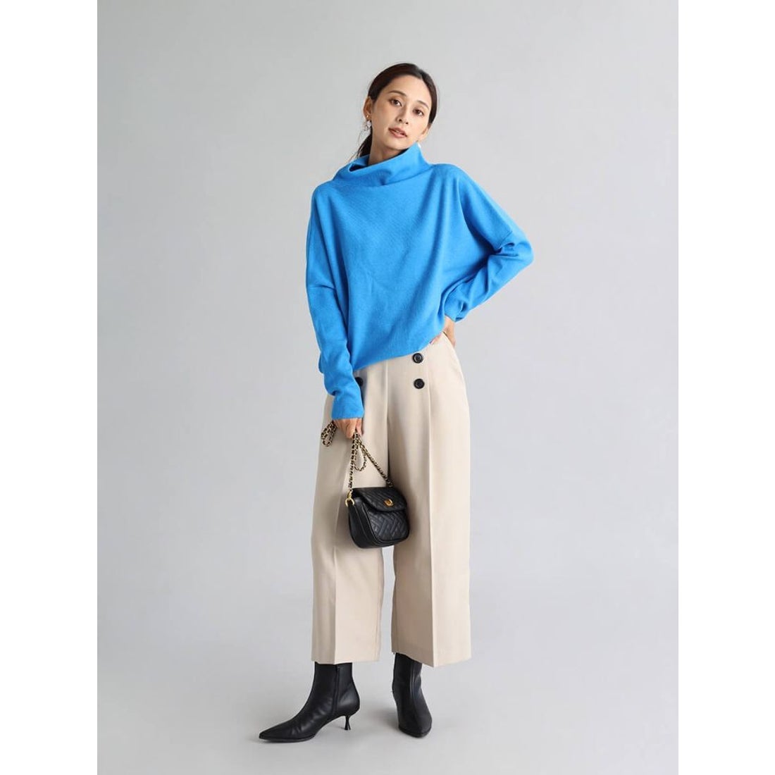 フェンネル FENNEL アシンメトリーボトルネックニット （杢ベージュ