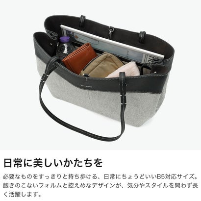 トートバッグ レディース 軽量 軽い カジュアル ナチュラル ブランド 本革 革 レザー 牛革 綿 コットン キャンバス 肩掛け 手持ち 自立 ヴェラ Vela L canvas F222D764 （ブラック）｜詳細画像