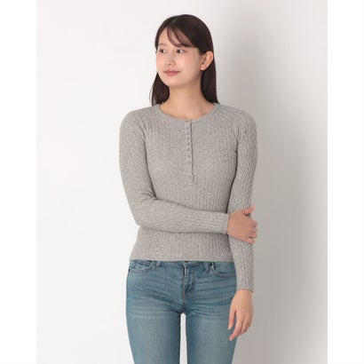 ケーブル編みヘンリーネックスリムニット （GRAY）｜詳細画像