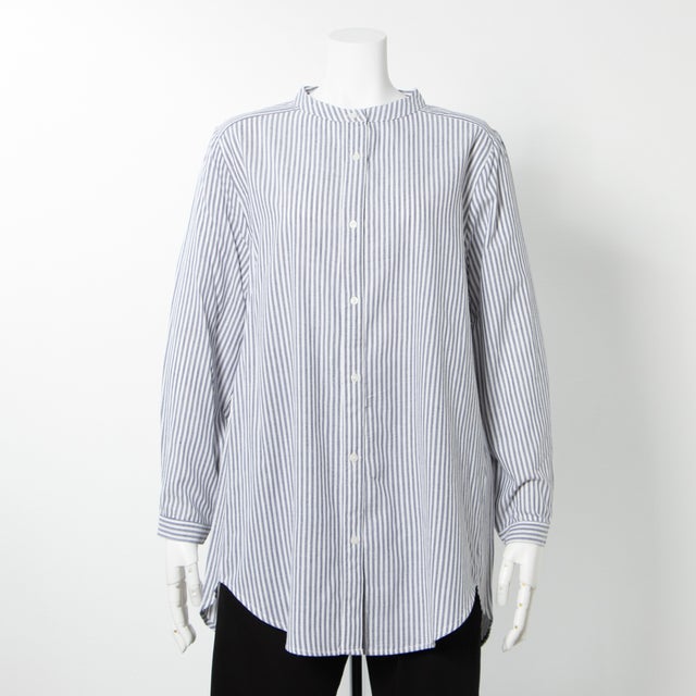 
         【HgSA-Bun collection】インド綿ラフ染めチュニックシャツ(ストライプ) （パープルネイビー）