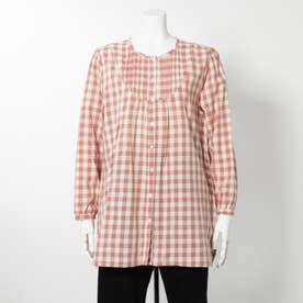 【HgSA-Bun collection】インド綿ラフ染めチュニックシャツ(ギンガムチェック) （サーモンピンク）