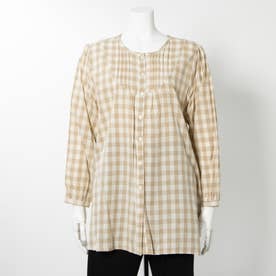 【HgSA-Bun collection】インド綿ラフ染めチュニックシャツ(ギンガムチェック) （ベージュ）