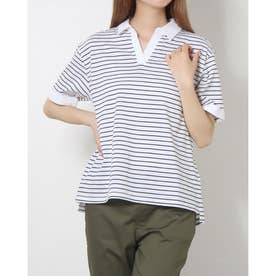 【Longchamp】綿ボーダーシルケット衿付きTシャツ