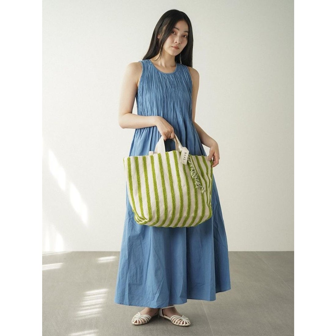 フィーカ FIKA. Shirred cotton onepiece （ブルー） - ファッション 