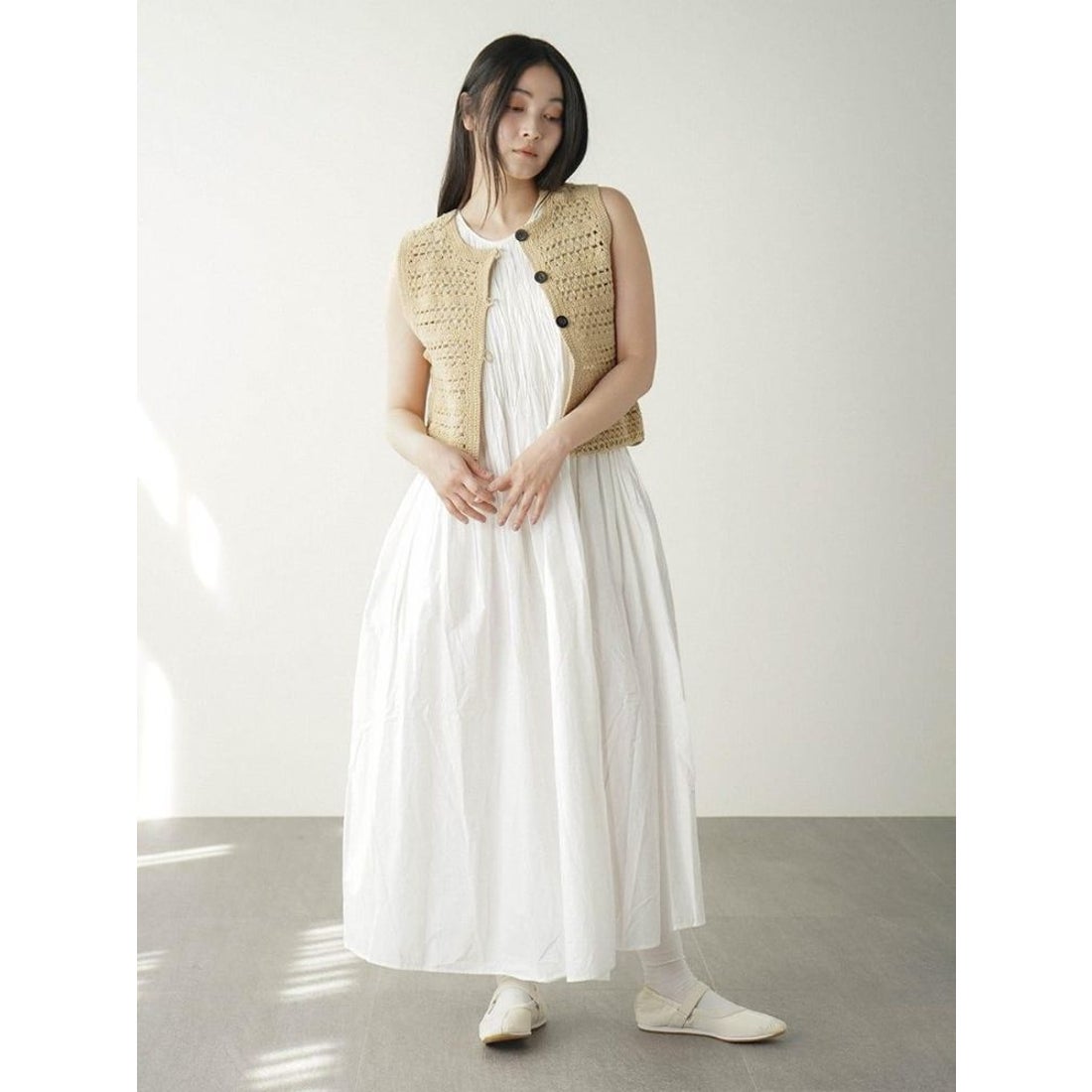 フィーカ FIKA. Shirred cotton onepiece （ブルー） - ファッション 