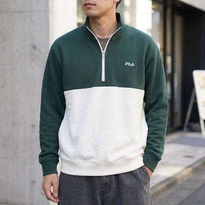 COLOR BLOCK HALF ZIP SWEAT / カラーブロック ハーフジップスウェット / カジュアルウェア / メンズ （D.GREEN）｜詳細画像
