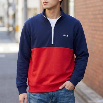 COLOR BLOCK HALF ZIP SWEAT / カラーブロック ハーフジップスウェット / カジュアルウェア / メンズ （NAVY）｜詳細画像
