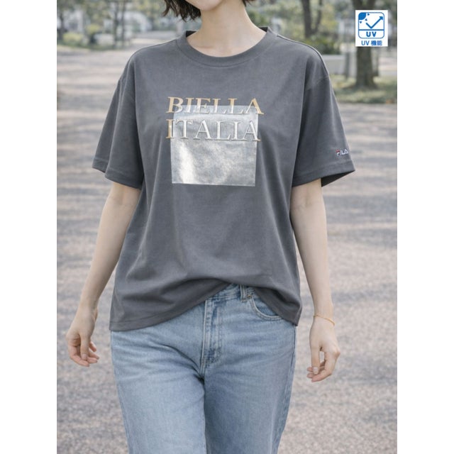 UVライトメタリックテクスチャーTシャツ （チャコール/シルバー）