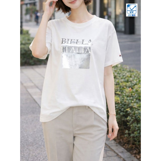 UVライトメタリックテクスチャーTシャツ （オフホワイト/シルバー）