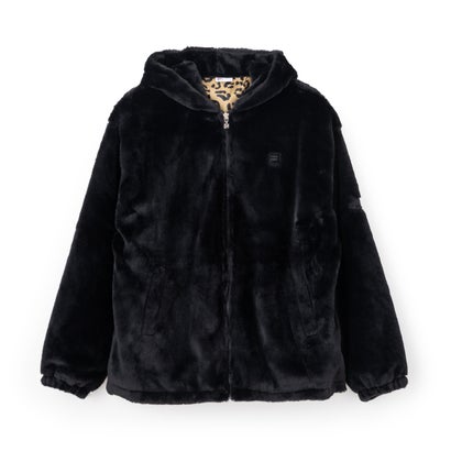 CIRCLE LOGO FUR HOODIE JACKET / サークルロゴ ファーフーディジャケット / カジュアルウェア / レディース （BLACK）｜詳細画像