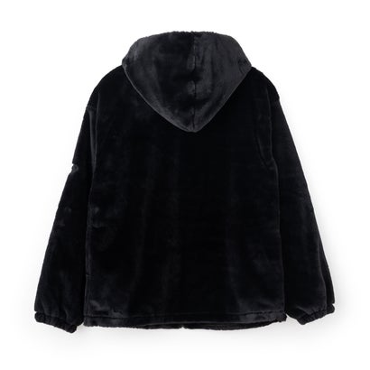 CIRCLE LOGO FUR HOODIE JACKET / サークルロゴ ファーフーディジャケット / カジュアルウェア / レディース （BLACK）｜詳細画像