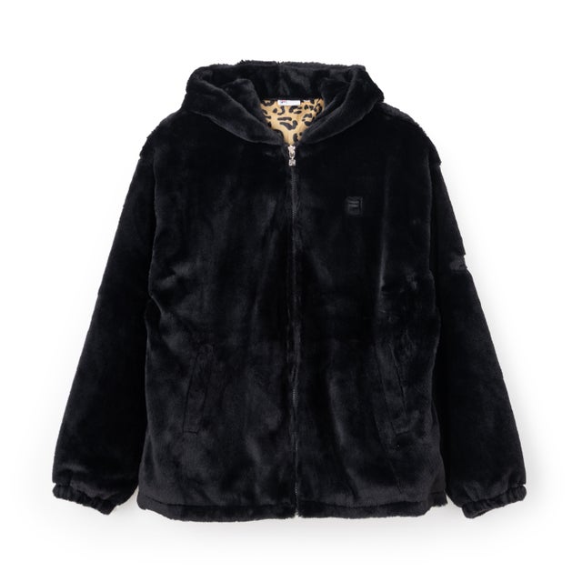 CIRCLE LOGO FUR HOODIE JACKET / サークルロゴ ファーフーディジャケット / カジュアルウェア / レディース （BLACK）