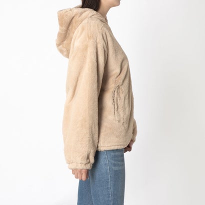 CIRCLE LOGO FUR HOODIE JACKET / サークルロゴ ファーフーディジャケット / カジュアルウェア / レディース （BEIGE）｜詳細画像