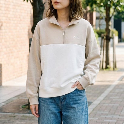 HALF ZIP SWEAT SHIRT / カラーブロック ハーフジップスウェット / カジュアルウェア / レディース （BEIGE）｜詳細画像
