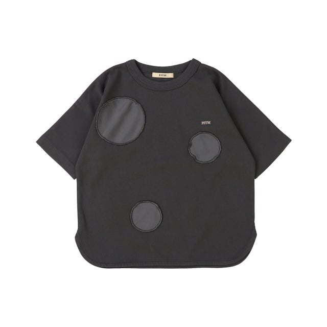 Smooth Cotton Jersey Dot Elbow-length Sleeve Tee （CHARCOAL GRAY）